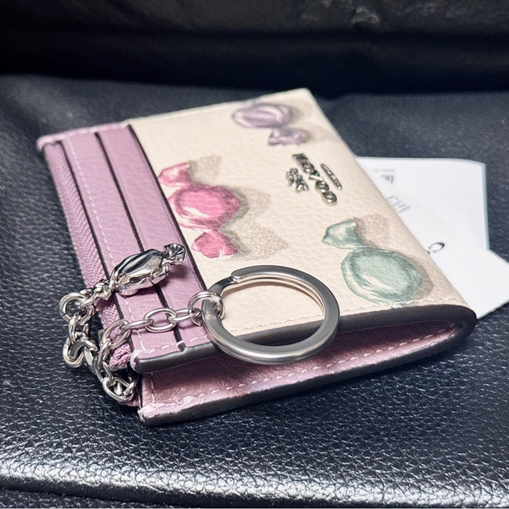 COACH Mini Skinny Id Case With Candy Print & Charm Refined Pebble Leather CDF93 - Picture 8 of 14